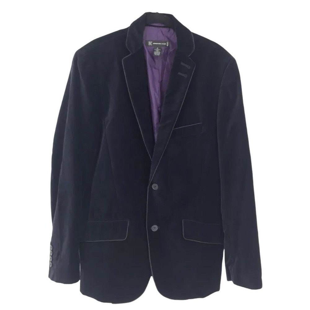 INC International Concepts Sport Coat Men Medium Navy Blue Velvet Smoking Jacket